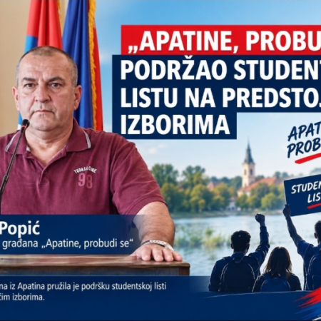 ГГ ПЕРИЦА ПОПИЋ - „АПАТИНЕ, ПРОБУДИ СЕ“ ПОДРЖАО СТУДЕНТСКУ ЛИСТУ НА ПРЕДСТОЈЕЋИМ ИЗБОРИМА