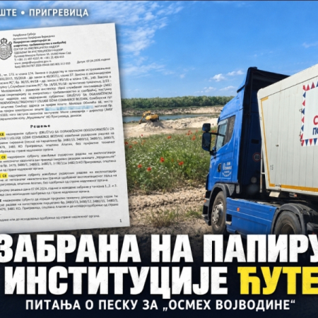 ИНСТИТУЦИЈЕ И ДАЉЕ ЋУТЕ: ПОСЛЕ ЗАБРАНЕ КОПАЊА НА „МРЦИНИШТУ“, ПИТАЊА О ПЕСКУ ЗА „ОСМЕХ ВОЈВОДИНЕ“